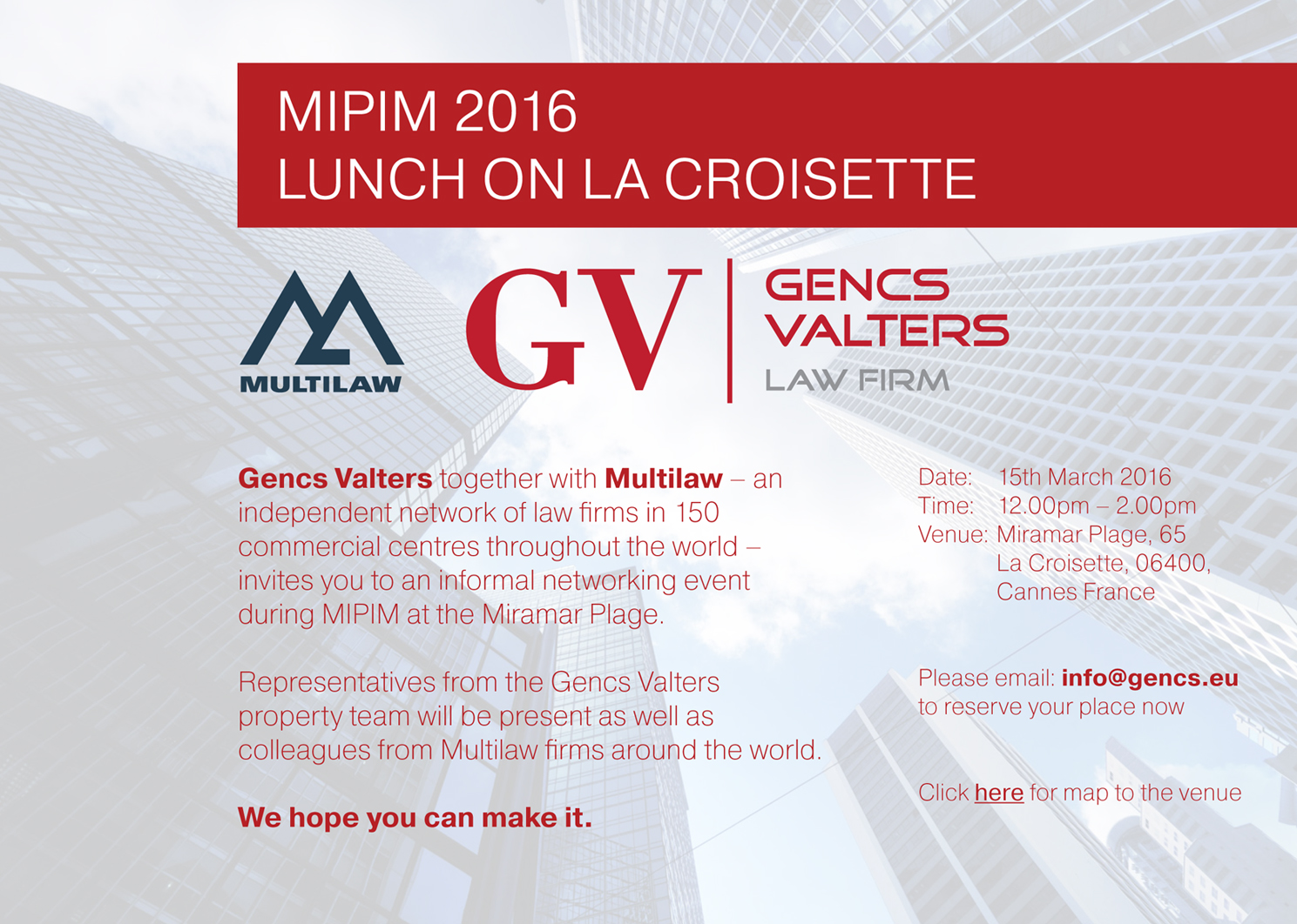 MIPIM invitation, Gencs Valters law firm, lawyer in Latvia
